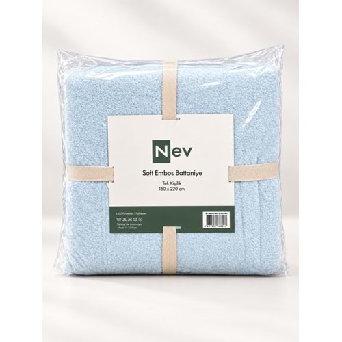 Özdilek Nev Serisi Soft Embos Tek Kişilik Battaniye (150x220) - Buz Mavi