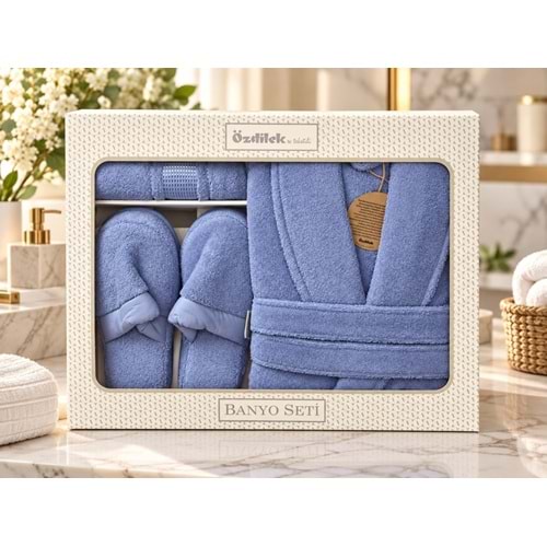 Özdilek Colourist Gök Mavi Kişisel Banyo Bornoz Seti (XL Beden)