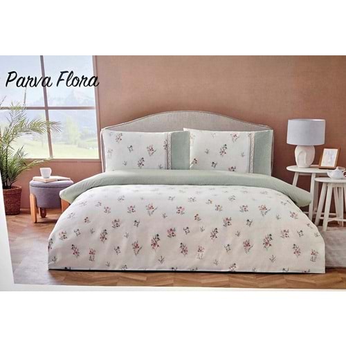 Özdilek Nev Serisi -Parva Flora Mint- Çift Kişilik Nevresim Takımı