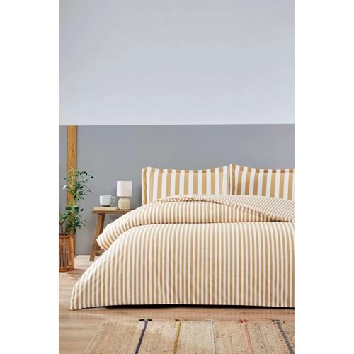 Özdilek Ranforce -Cabana Line Gold- Lastikli Çarşaflı Çift Kişilik Nevresim Takımı