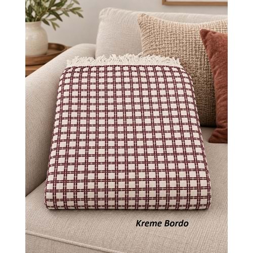 Yeni Nesil Penyeli Pamuklu Maxi Boy Kolları Kapatan Kaymaz Koltuk Örtüsü (170x300) - Kreme Bordo