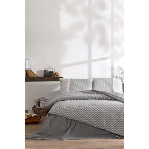 Özdilek Ranforce -Natural Line Gri- Battal Boy (King Size) Çift Kişilik Nevresim Takımı