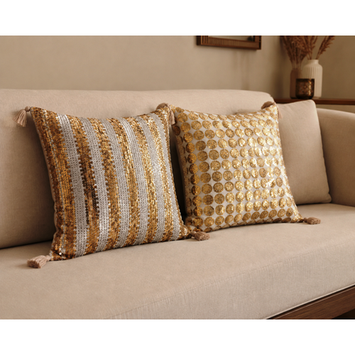 Elessa pullu kırlent 45x45 4lü paket Beyaz/ gold
