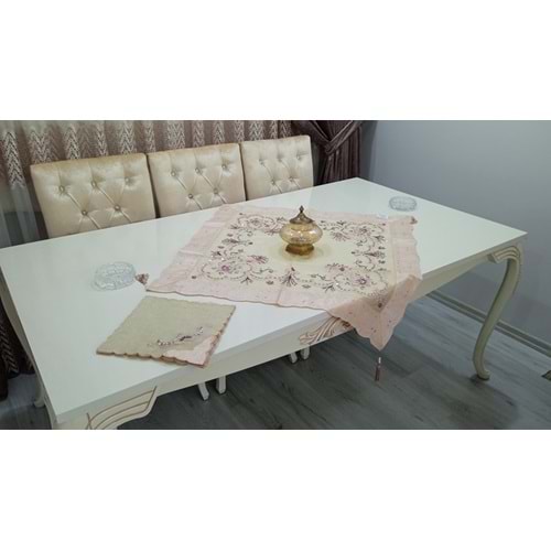 organize tül boncuklu vitrin seti 16 parça krem/pembe
