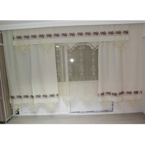 El İşi Dantelli Kanaviçe Buldan Perdesi (215*200)