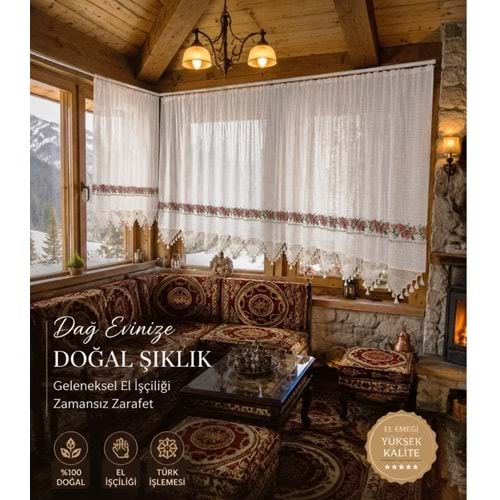 Mandaş El İşi Dantelli Kanaviçe Buldan Perdesi Tek kanat (100*190)