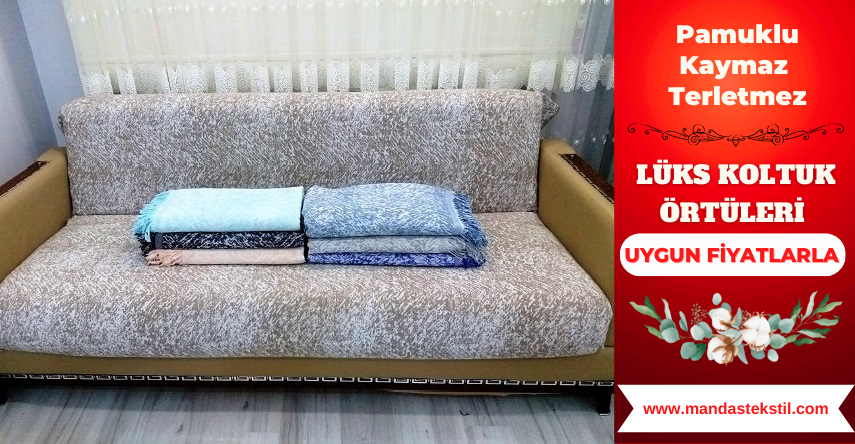 Pamuklu Kaymaz Ebruli Koltuk-Çekyat Örtüsü