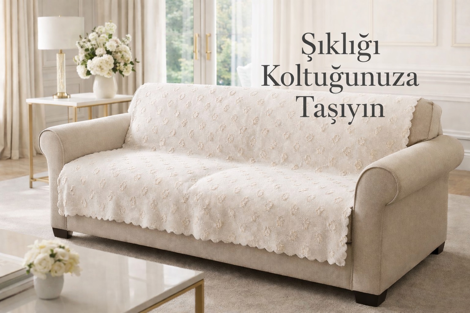 Desenli Kaymaz Sakallı Koltuk Örtüsü