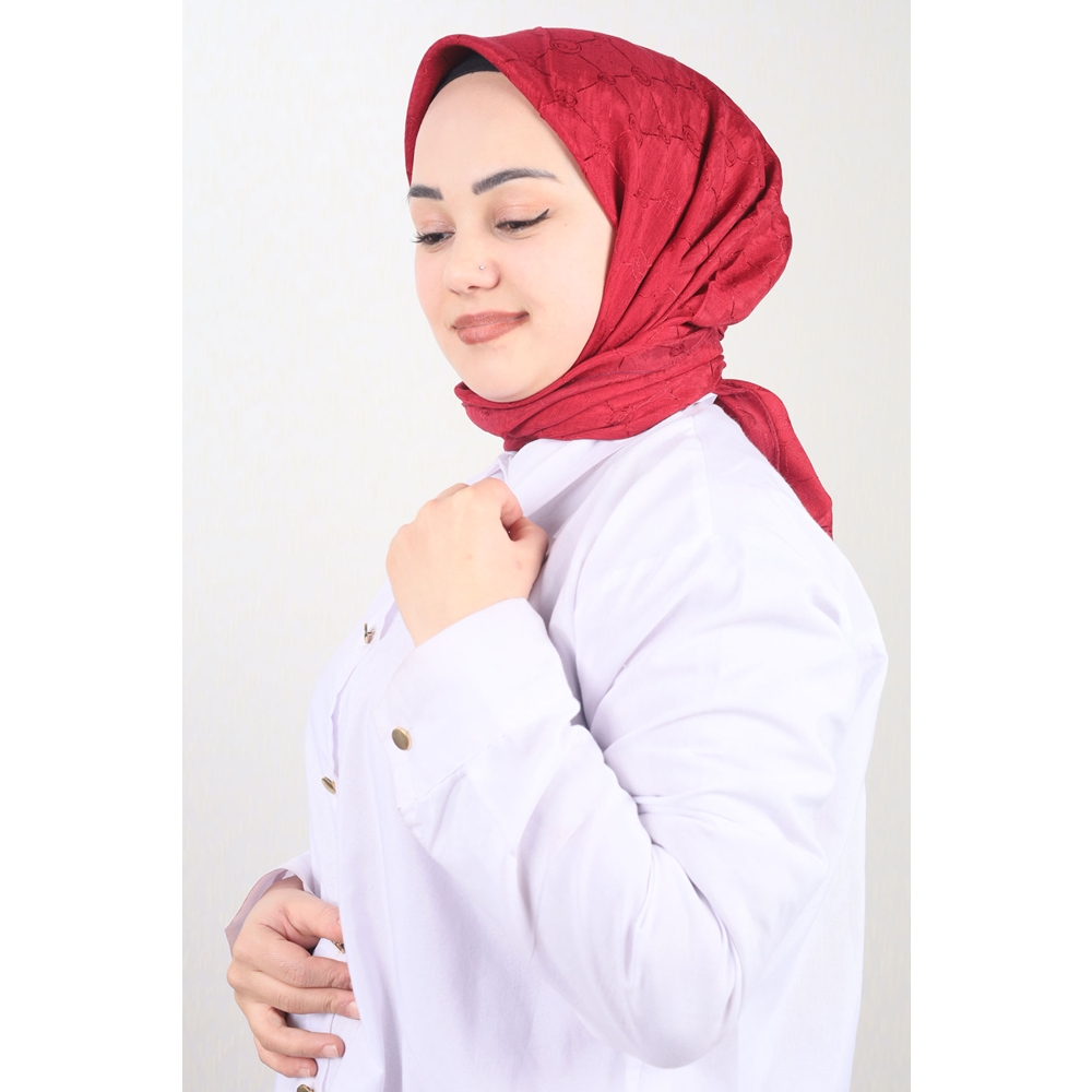 Piramit Kendinden Desenli Monogram Floş Eşarp - Desen-01 - Renk-09