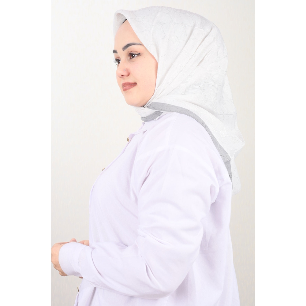 Piramit Kendinden Desenli Monogram Floş Eşarp - Desen-01 - Renk-09