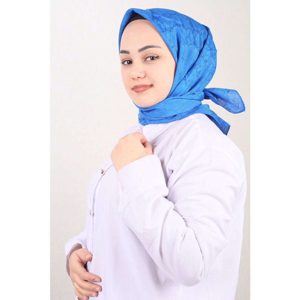 Piramit Kendinden Desenli Monogram Floş Eşarp - Desen-01 - Renk-09