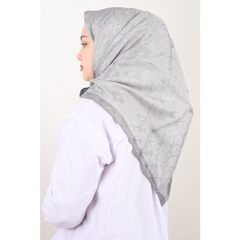 Piramit Kendinden Desenli Monogram Floş Eşarp - Desen-01 - Renk-09