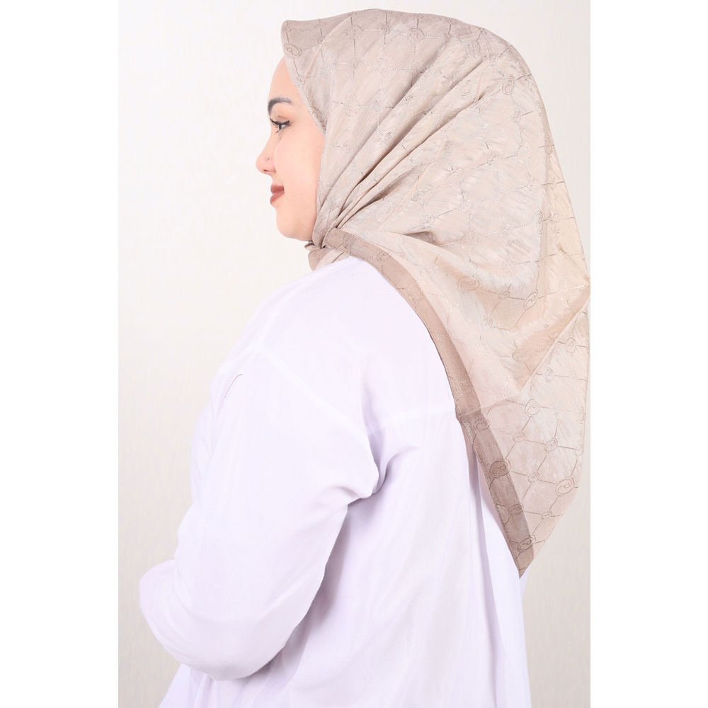 Piramit Kendinden Desenli Monogram Floş Eşarp - Desen-01 - Renk-09