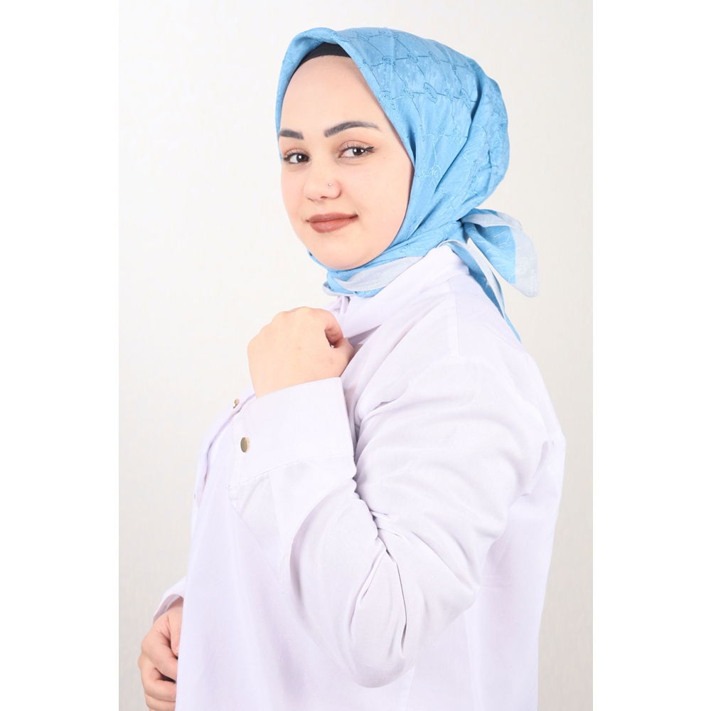 Piramit Kendinden Desenli Monogram Floş Eşarp - Desen-01 - Renk-09
