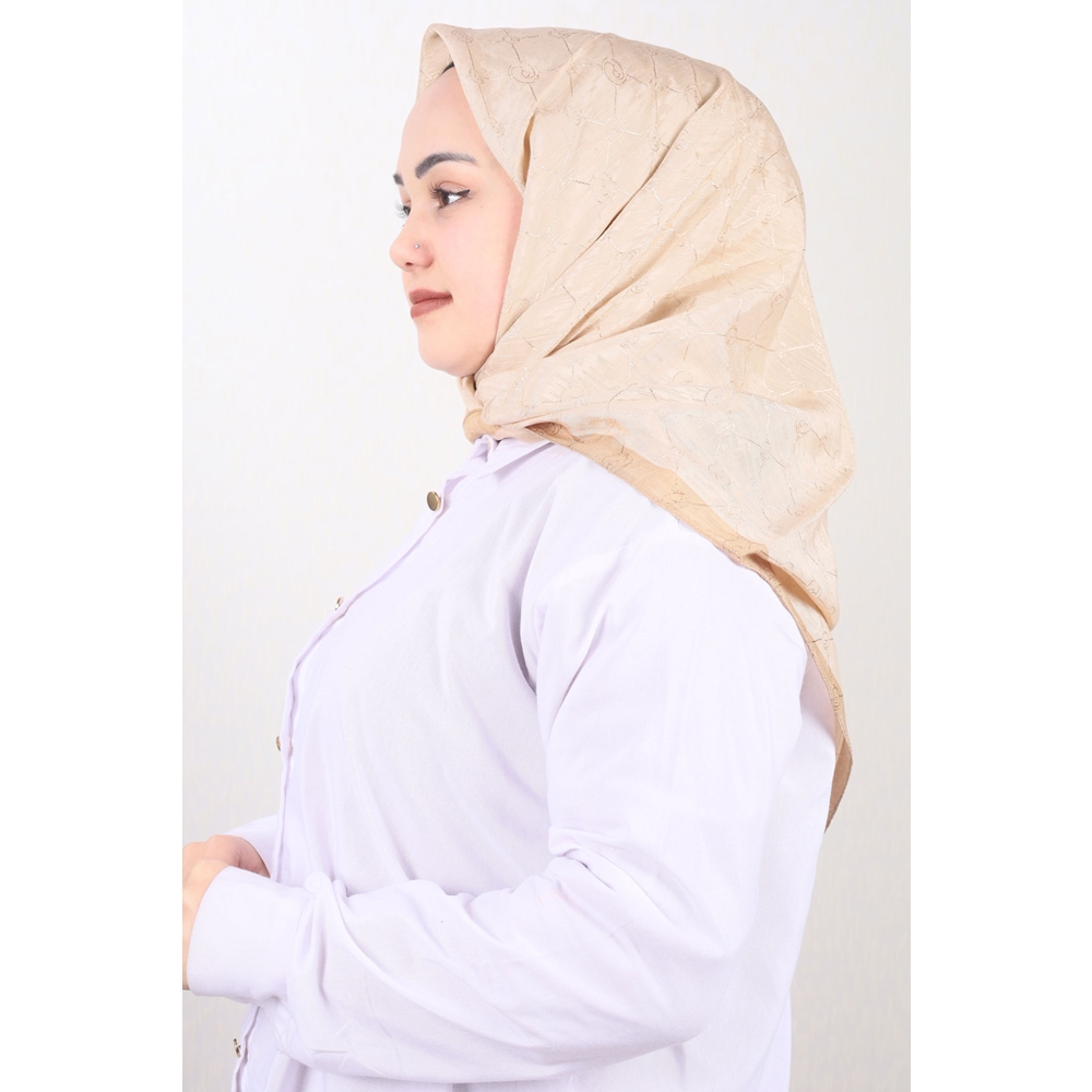 Piramit Kendinden Desenli Monogram Floş Eşarp - Desen-01 - Renk-09
