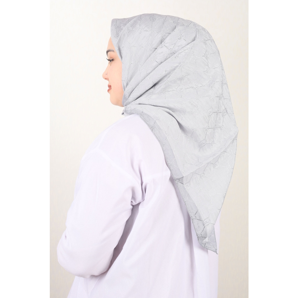 Piramit Kendinden Desenli Monogram Floş Eşarp - Desen-01 - Renk-09