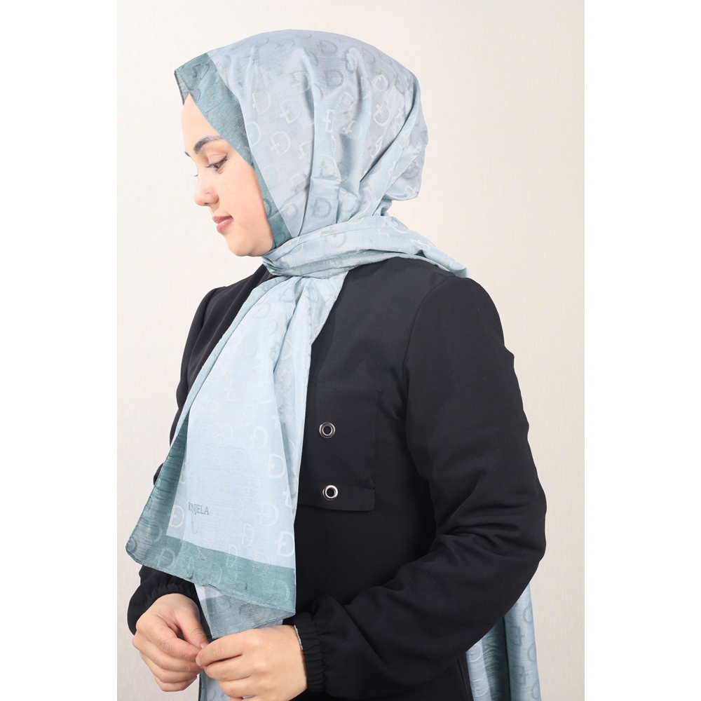 Bonjela Kendinden Desenli Şeritli Monogram Şal - Desen-01 - Renk-11