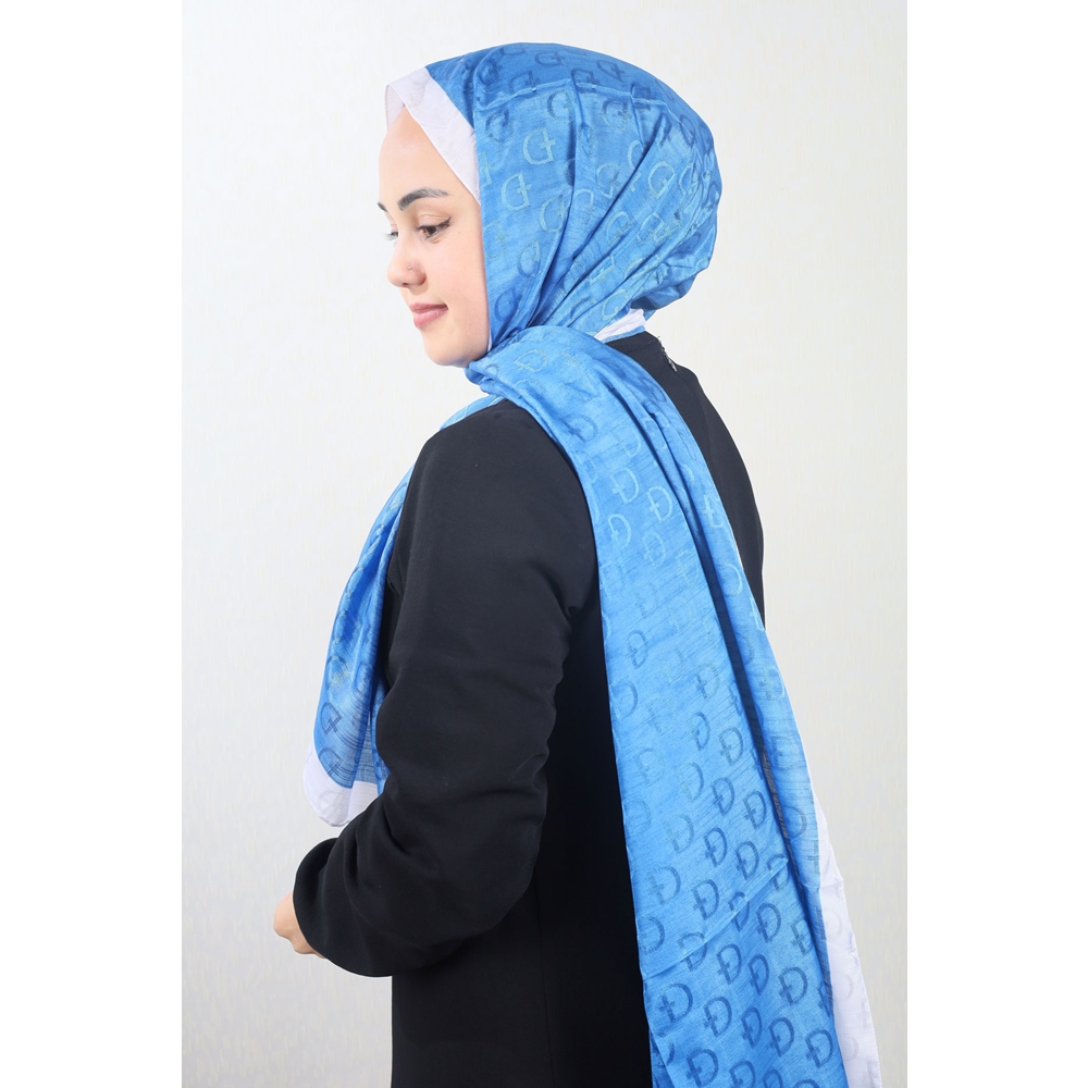 Bonjela Kendinden Desenli Şeritli Monogram Şal - Desen-01 - Renk-11