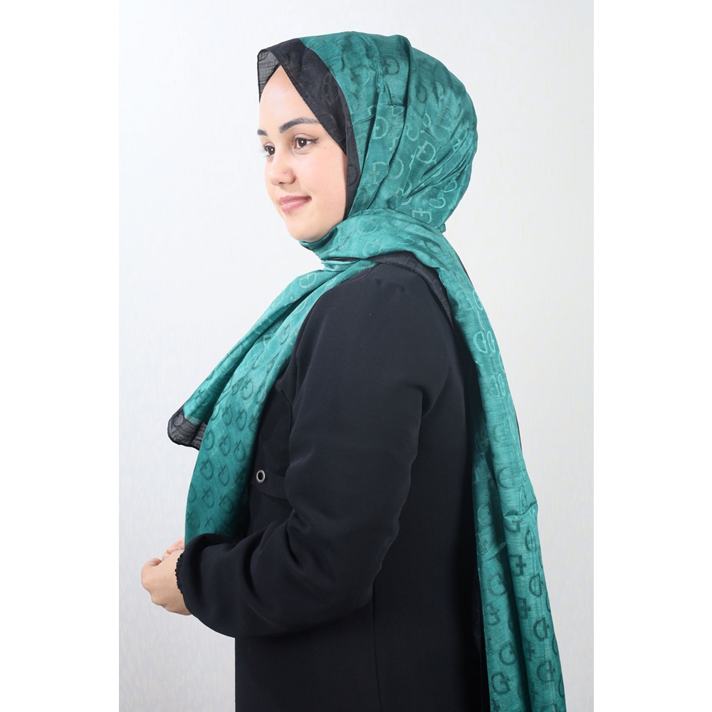 Bonjela Kendinden Desenli Şeritli Monogram Şal - Desen-01