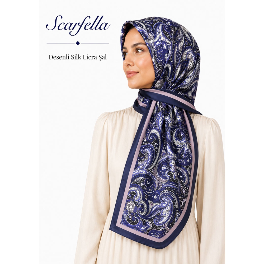 Scarfella Desenli Silk Licra Şal - Desen-04