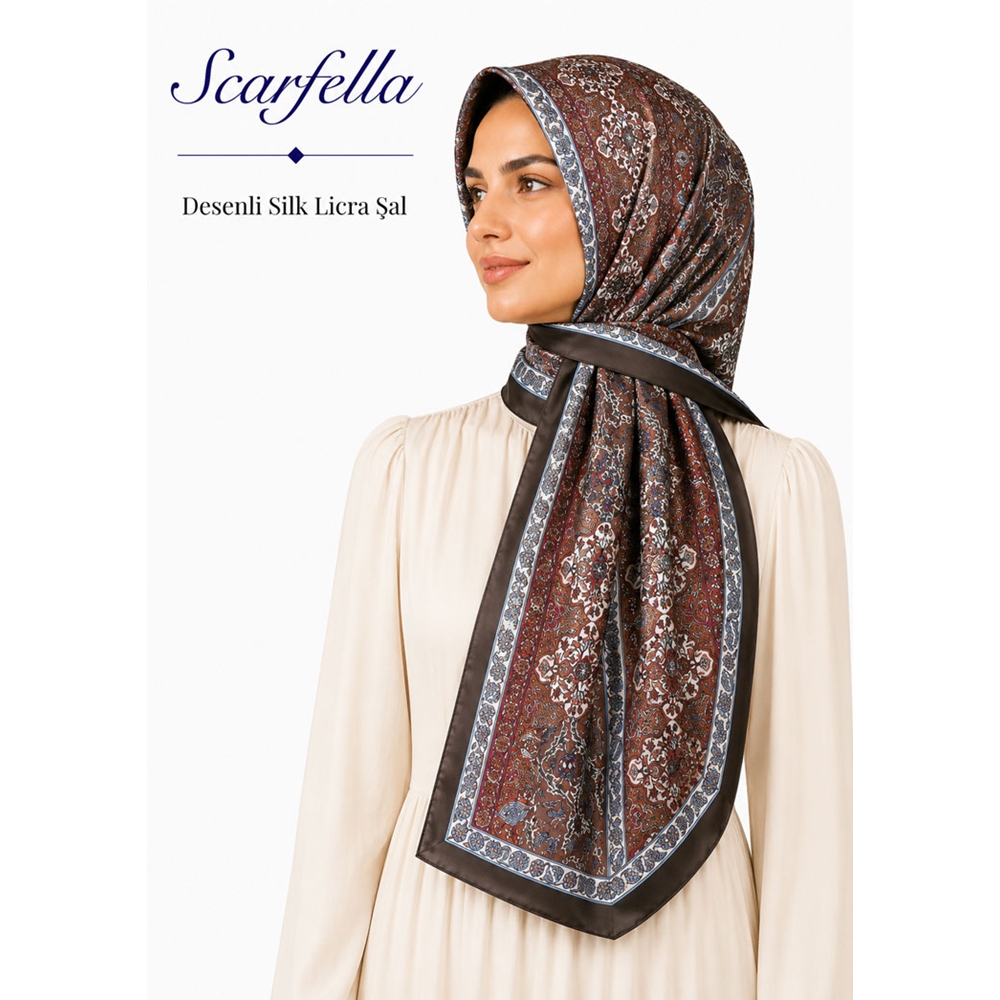 Scarfella Desenli Silk Licra Şal - Desen-05