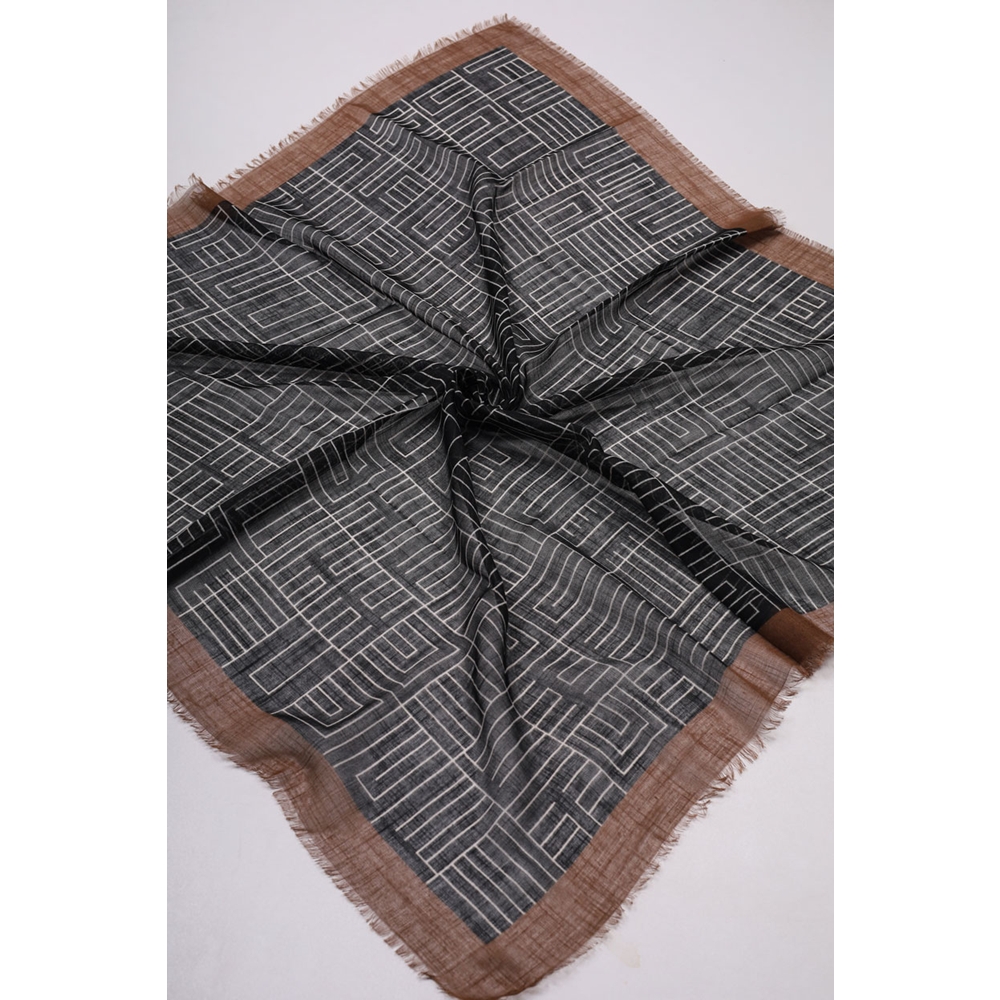 Desenli Keten Flamlı Eşarp - Desen-01