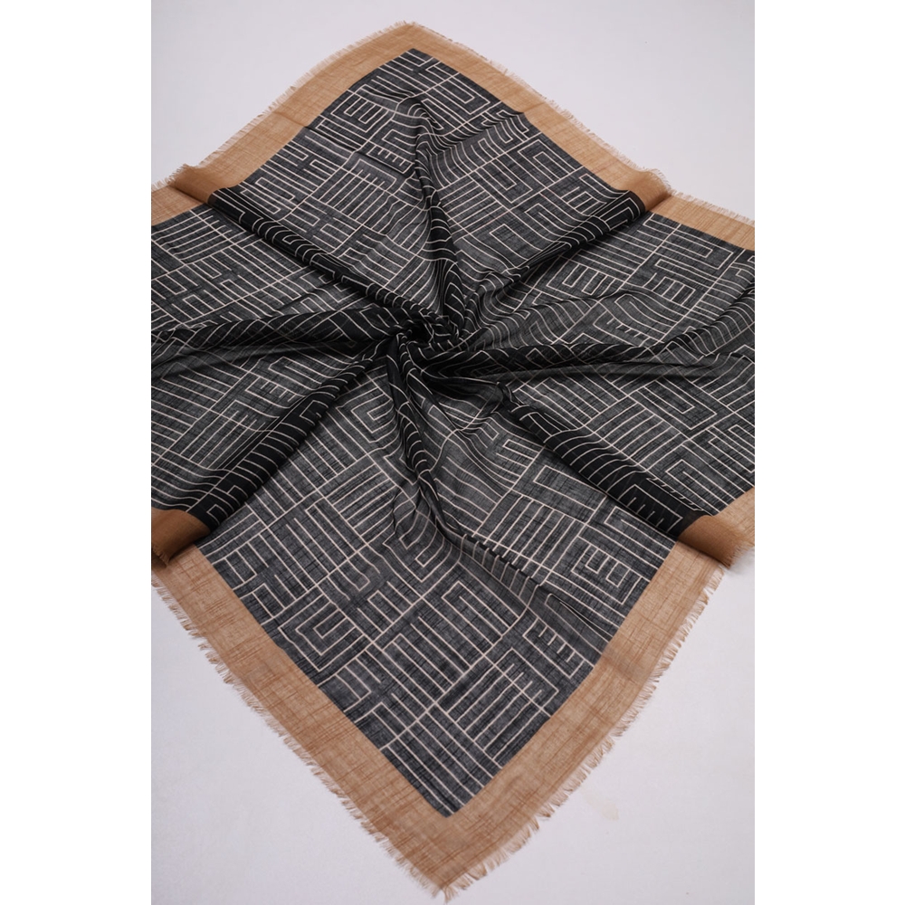 Desenli Keten Flamlı Eşarp - Desen-01