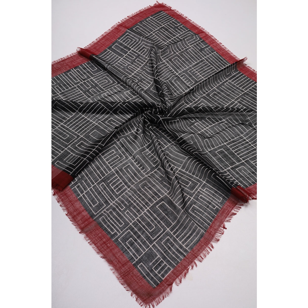Desenli Keten Flamlı Eşarp - Desen-01