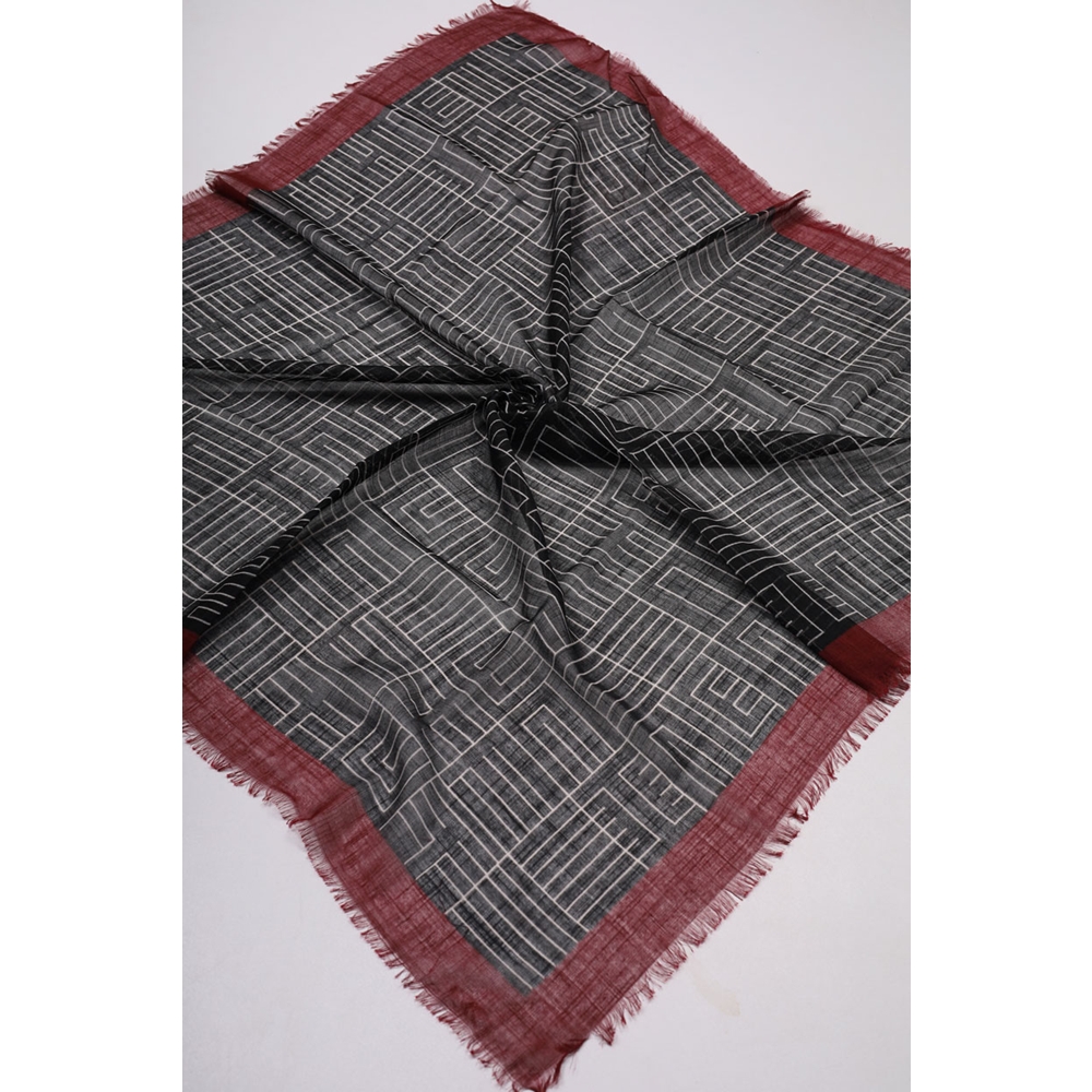 Desenli Keten Flamlı Eşarp - Desen-01