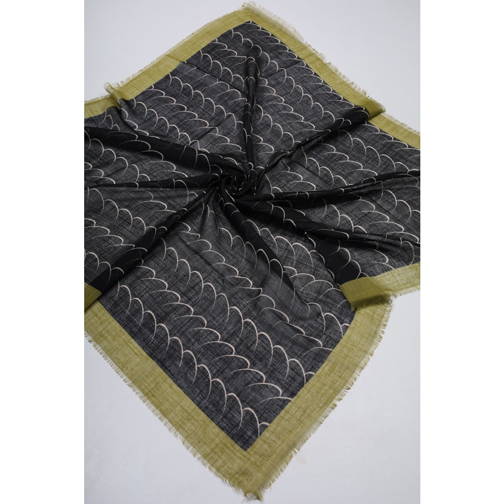 Desenli Keten Flamlı Eşarp - Desen-02
