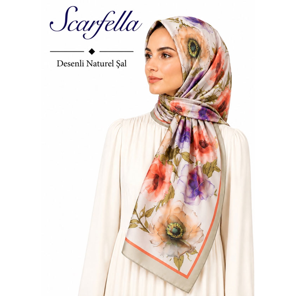 Scarfella Desenli Naturel Şal - Desen-128