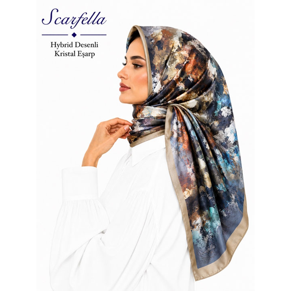 Scarfella Hybrid Desenli Kristal Eşarp - Desen-16