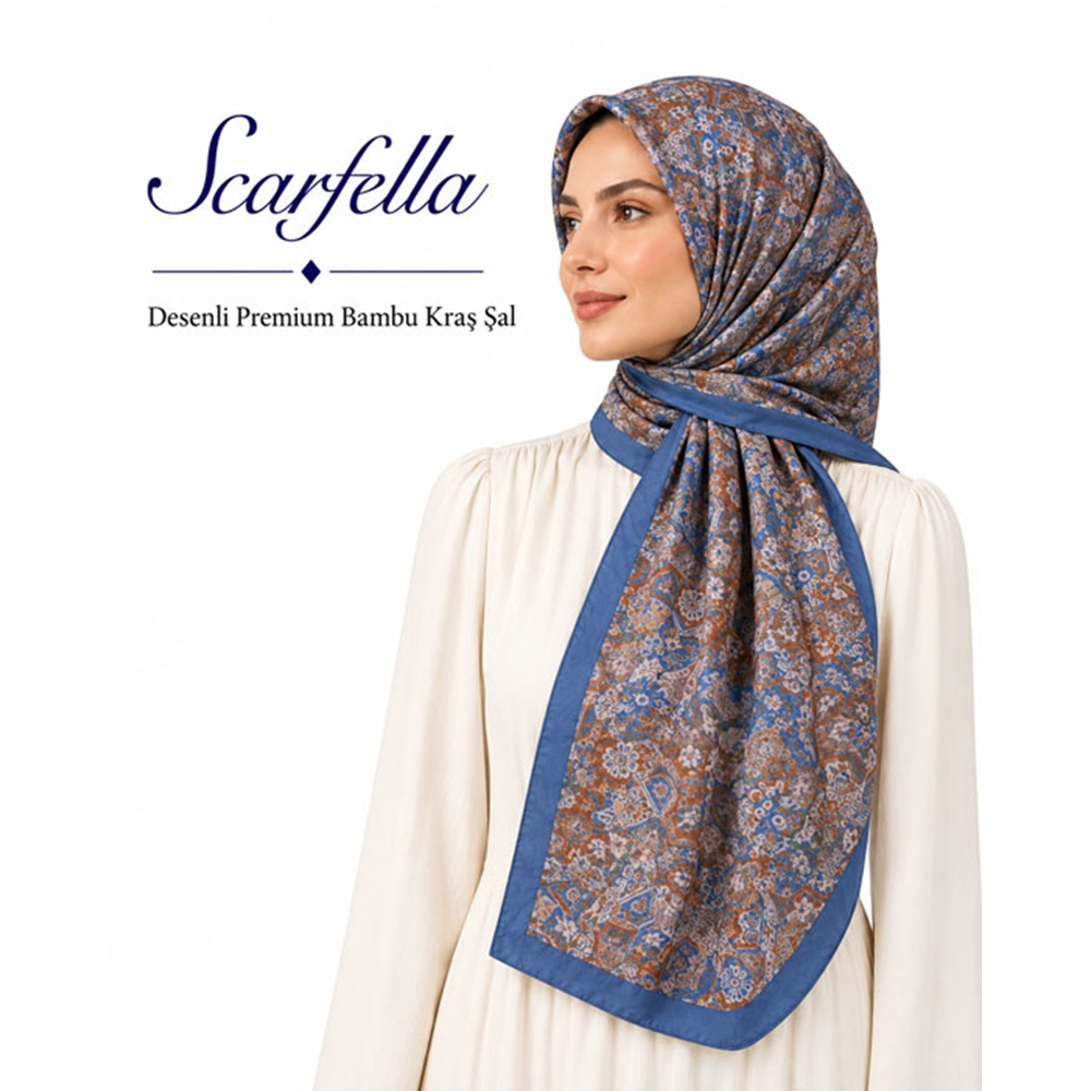 Scarfella Desenli Premium Bambu Kraş Şal - Desen-09