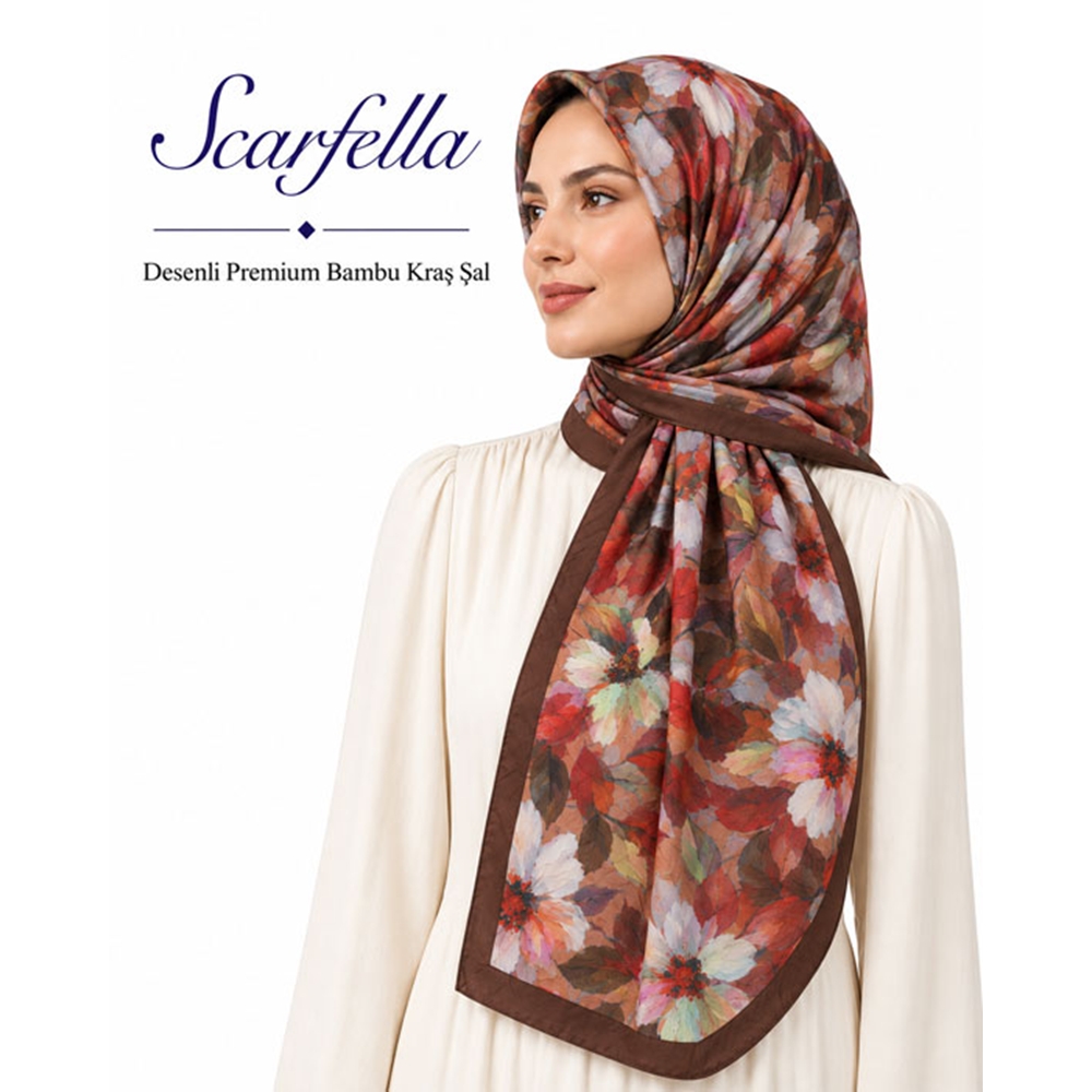 Scarfella Desenli Premium Bambu Kraş Şal - Desen-10