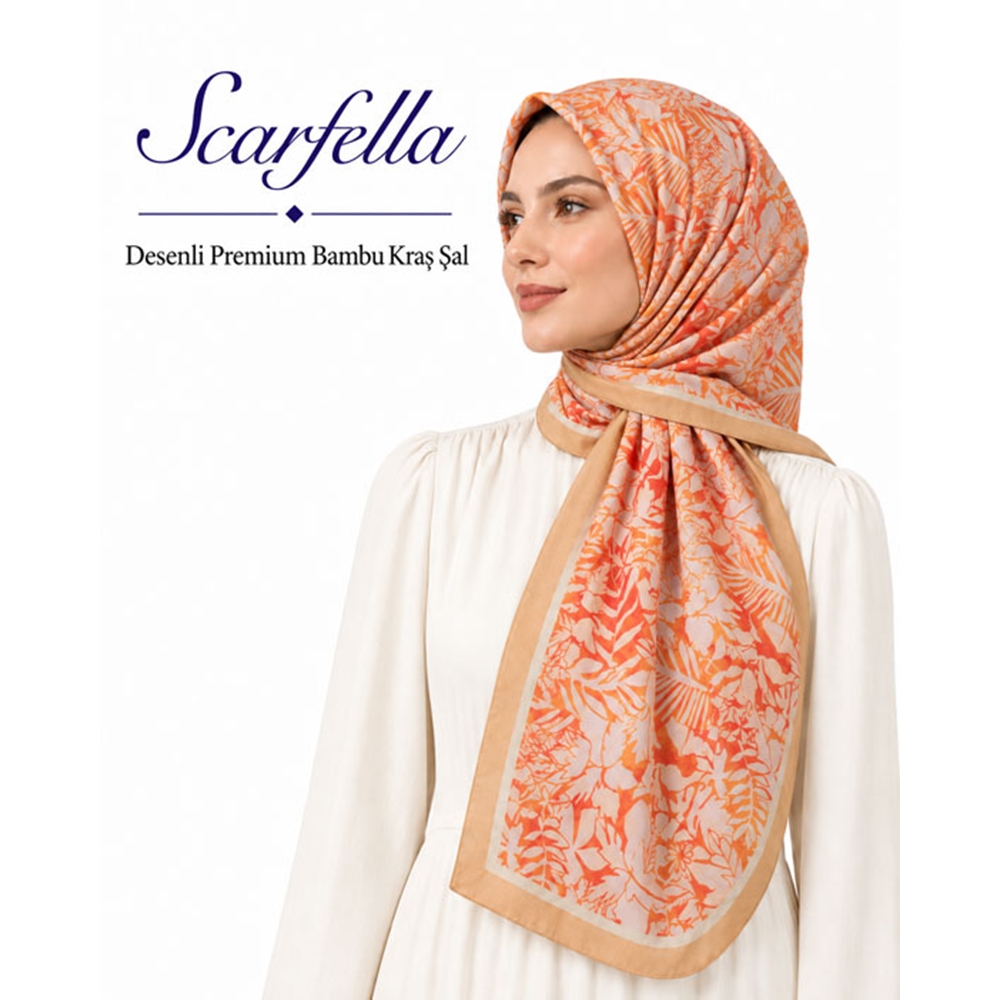 Scarfella Desenli Premium Bambu Kraş Şal - Desen-13