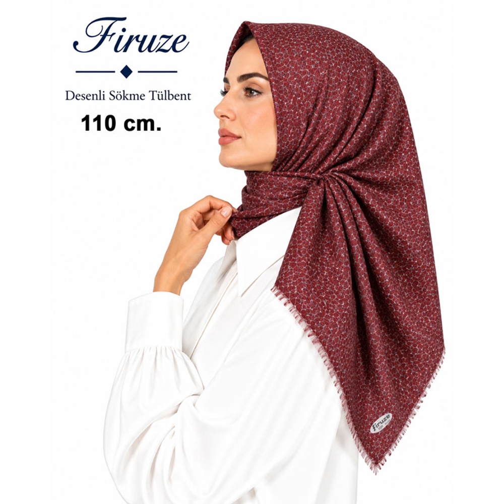 Firuze Desenli 110 cm Sökme Tülbent - Desen-01