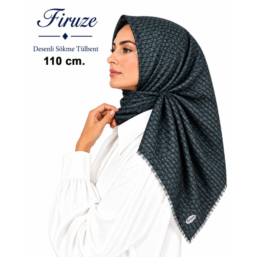 Firuze Desenli 110 cm Sökme Tülbent - Desen-02