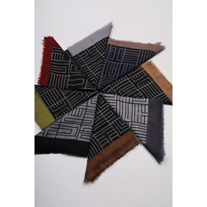 Desenli Keten Flamlı Eşarp - Desen-01
