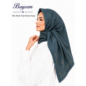Baysem Düz Renk Taşlı Keten Eşarp - Desen-02