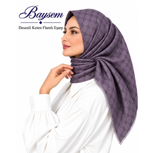Baysem Desenli Keten Flamlı Eşarp - Desen-31